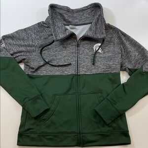 Michigan State Spartans Full Zip Green Gray Colorblock Sweatshirt Women Sz L